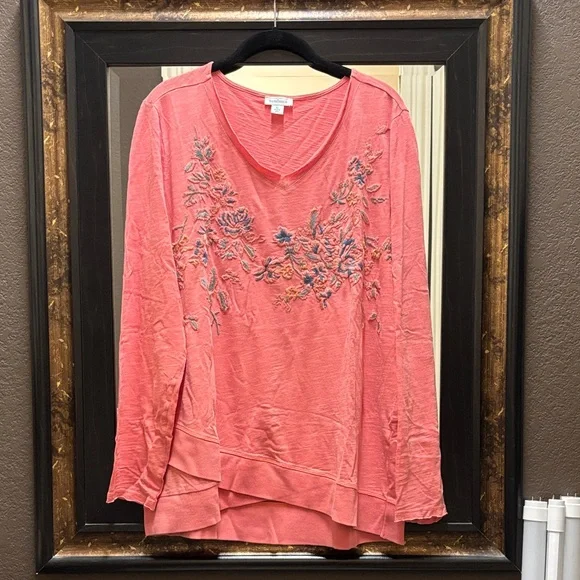 Sundance Coral Embroidered Long Sleeve Top - Picture 1 of 6